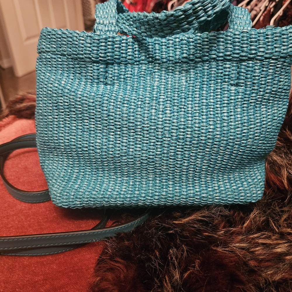 New Authentic Jimmy Choo Turquoise Woven Tote - Picture 3 of 15
